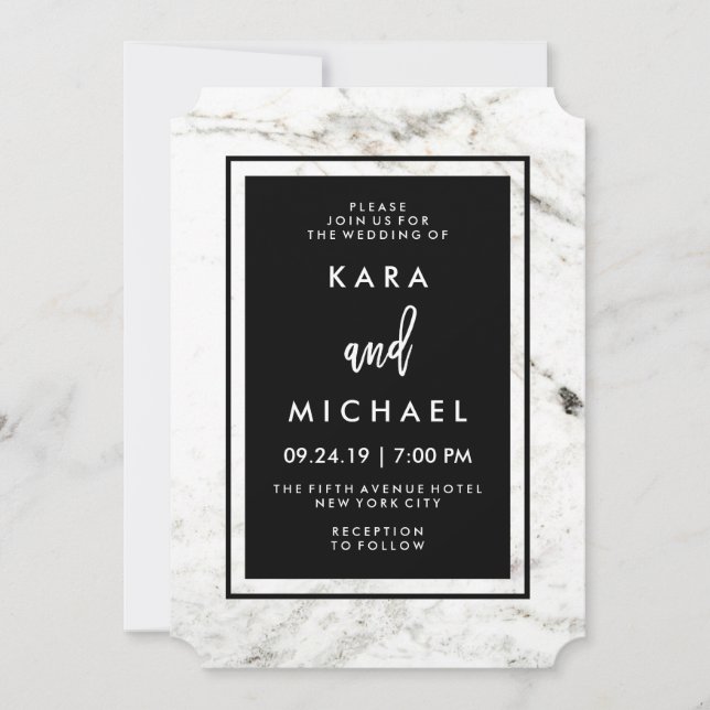 Invitation Marbre moderne et Mariage noir (Devant)