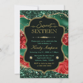 Invitation Marbre Noël Agate & Or Paillettes Douce 16