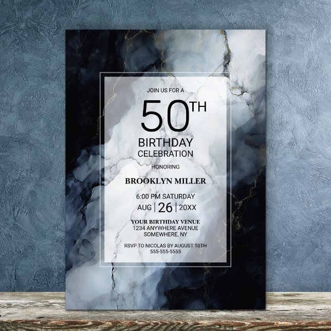 Invitation Marbre noir moderne 50e fête d'anniversaire (Créateur téléchargé)