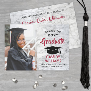 Invitation Marbre photo Rouge noir et blanc Graduation modern