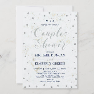 Invitation Marbre & pois   Mariage Couple Argent Shower