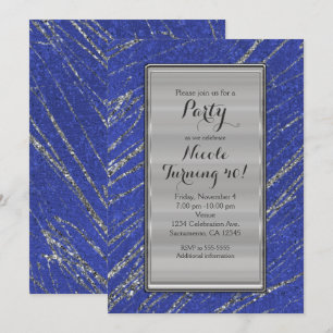 Invitation Marbre Rayure Bleu & Argent Moderne Gla