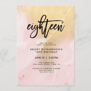 Invitation Marbre rose et or   18e fête d'anniversaire
