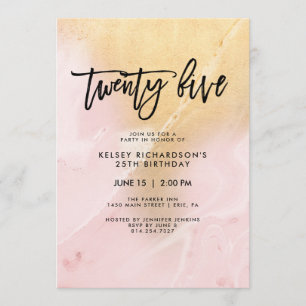 Invitation Marbre rose et or Fête du 25e anniversaire