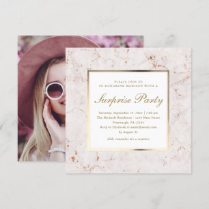 Invitation Marbre rose Faux avec Photo Surprise Party