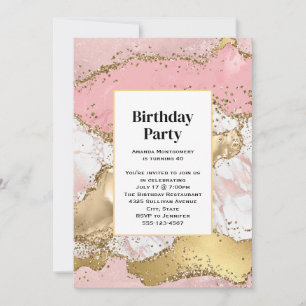 Invitation Marbre rose or rose Abstrait Anniversaire