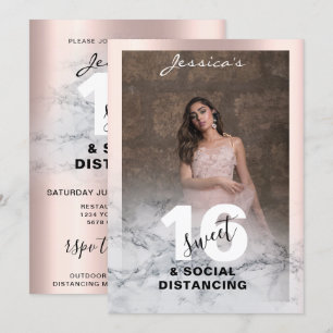 Invitation Marbre rose or Rose Sweet 16 Birthday Photo Chic