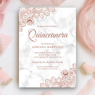 Invitation Marbre Rose Or Vintage Campagne Dentelle Quinceane