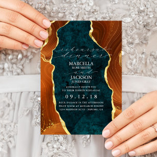Invitation Marbre sarcelle, agate orange brûlé et or pour rép