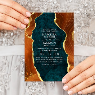 Invitation Marbre turquoise, Orange Brûlé & Or Agate