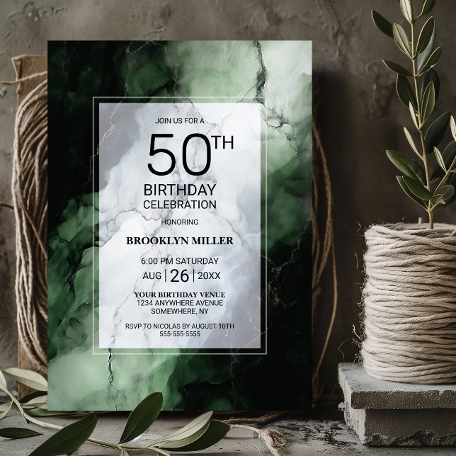 Invitation Marbre vert 50e fête d'anniversaire (Créateur téléchargé)