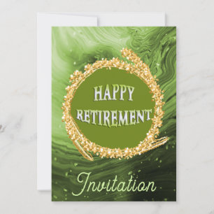 Invitation Marbre vert chic et or joyeuse retraite