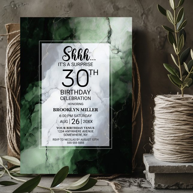 Invitation Marbre vert Surprise 30ème anniversaire (Créateur téléchargé)