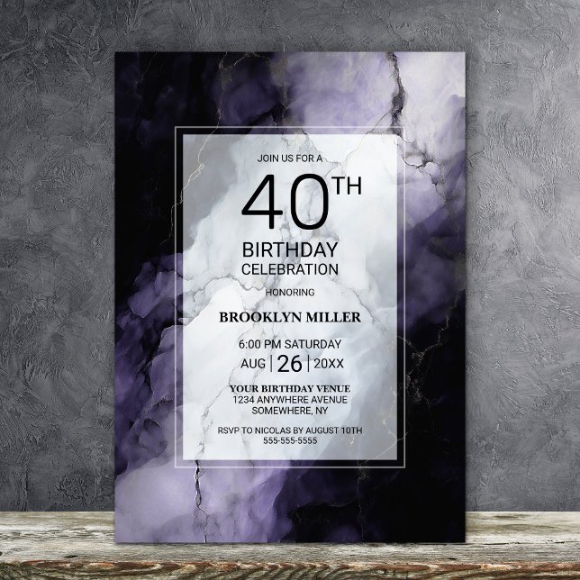 Invitation Marbre violet fête du 40e anniversaire (Créateur téléchargé)