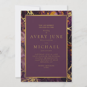 Invitation Marbre Violet Luxueux Prune