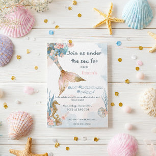 Invitation Marche de sirène rose pâle Anniversaire