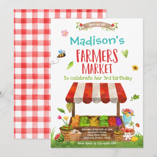 Invitation Marché des fermiers Anniversaire Cultivé localemen (Devant / Derrière)