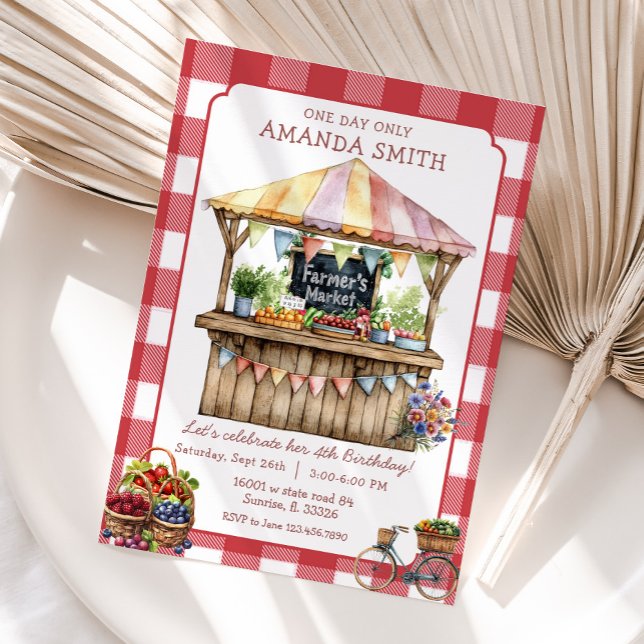 Invitation Marché des fermiers de En vichy rouge cultivé loca (Créateur téléchargé)