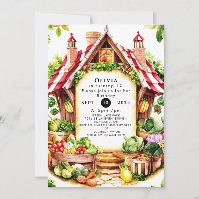 Invitation Marché des petits fermiers Légume Anniversaire (Devant)