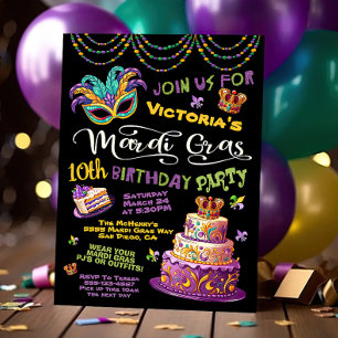 Invitation Mardi Gras Anniversaire Pajama Party