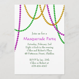 Invitation Mardi Gras Beads (blanc)