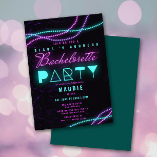Invitation Mardi Gras Beads Bourbon Neon Bachelorette