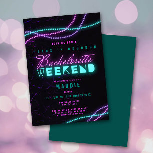 Invitation Mardi Gras Beads Bourbon Neon Bachelorette Week-en