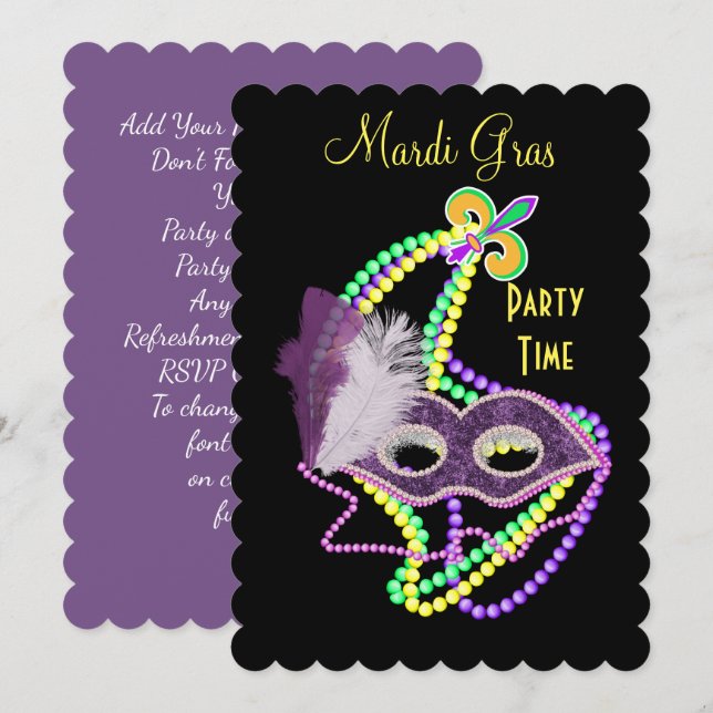 Invitation Mardi Gras Célébration Fancy Mask Party (Devant / Derrière)