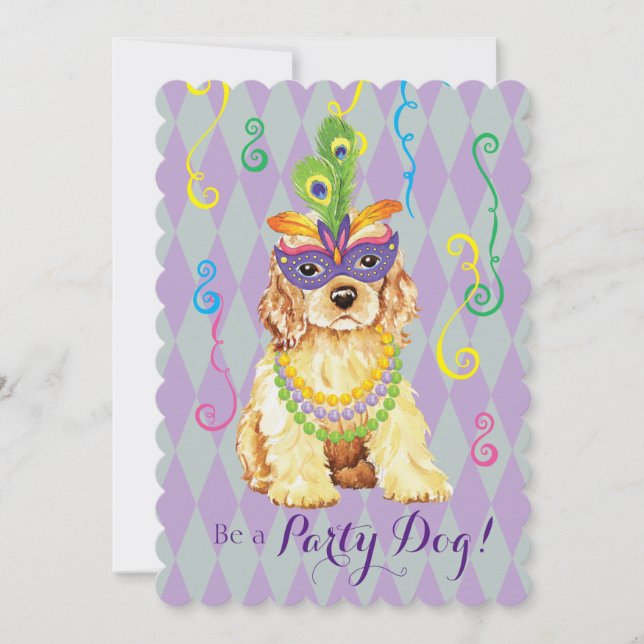 Invitation Mardi Gras Cocker Spaniel (Devant)