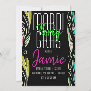 Invitation Mardi Gras Dessin Main Botanique Rose Vert Noir
