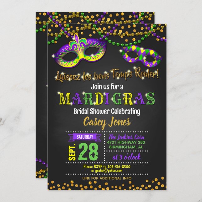 Invitation Mardi Gras Douche nuptiale (Devant / Derrière)