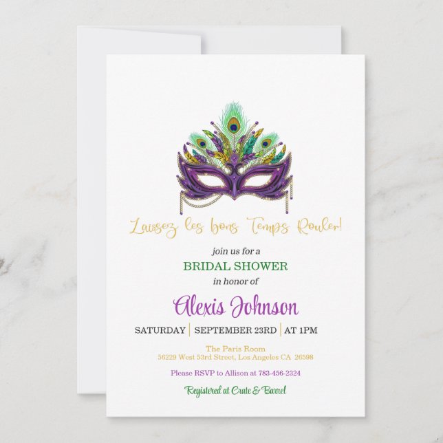 Invitation Mardi Gras Douche nuptiale - Blanc (Devant)