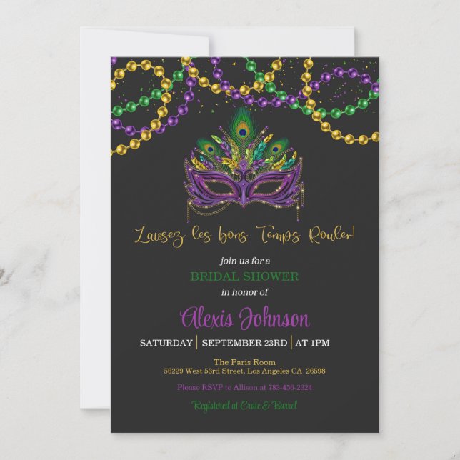 Invitation Mardi Gras Douche nuptiale - Perles (Devant)