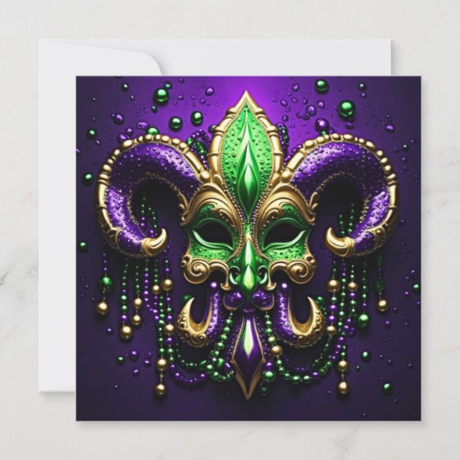 Invitation Mardi Gras Fleur De Lis Design (Devant)