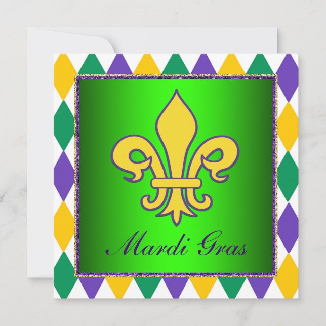 Invitation Mardi Gras Fleur de Lis Fête de Mardi Gras (Devant)