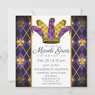 Invitation Mardi Gras fleur de lis Jacquard Jester Casquette