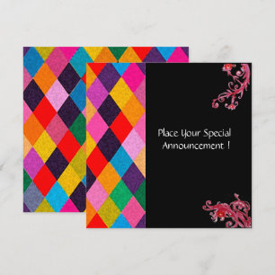 Invitation MARDI GRAS HARLEQUIN MOTIF coloré Rhombi