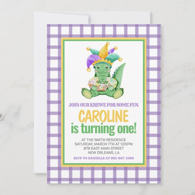 Invitation Mardi Gras Krewe Gator King Cake Premier anniversa (Devant)