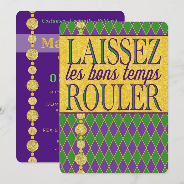 Invitation Mardi Gras | Laissez Les Bons Temps Rouler (Devant / Derrière)
