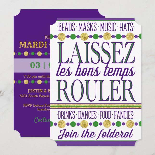 Invitation Mardi Gras | Laissez Les Bons Temps Rouler becomes (Devant / Derrière)