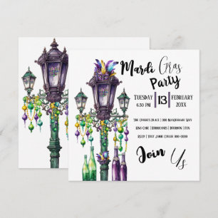 Invitation Mardi Gras Lamp Post et Beads Party