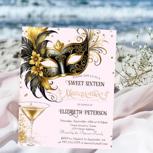 Invitation Mardi Gras Masque Diamants Champagne Douce 16