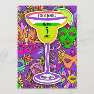 Invitation Mardi Gras Masque Martini Party colorée