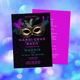 Invitation Mardi Gras Masque Pink Nola Bachelorette Week-end