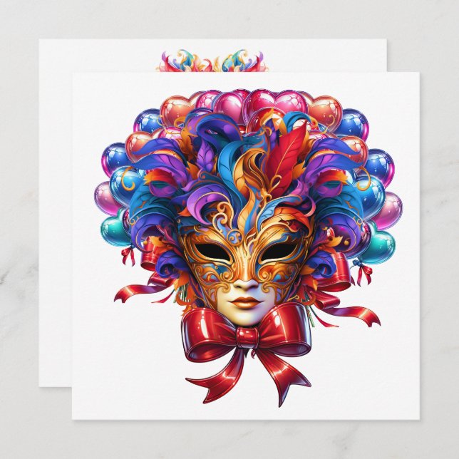 Invitation Mardi Gras Masquerade (Devant / Derrière)