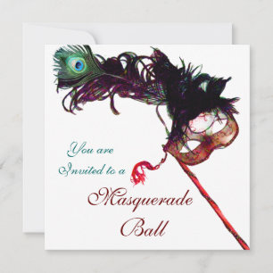 Invitation MARDI GRAS MASQUERADE BALL blanc noir bleu