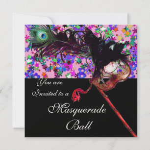 Invitation MARDI GRAS MASQUERADE & CONFETTI glace