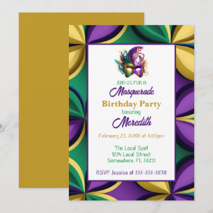 Invitation Mardi Gras Masquerade fête d'anniversaire