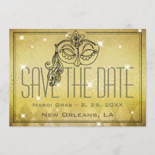 Invitation Mardi Gras Masquerade Mask Gold Enregistrer la dat