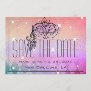 Invitation Mardi Gras Masquerade Mask Gold Enregistrer la dat